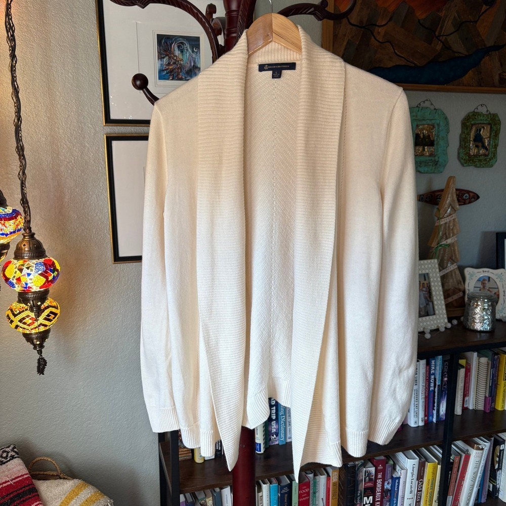 Brooks Brothers Cream Wool Shawl Cardigan Sweater Open Front -‎ Large